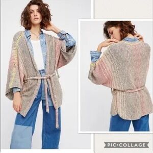 Free People Sand Art Kimono Sweater in Neutral Wave Size Small